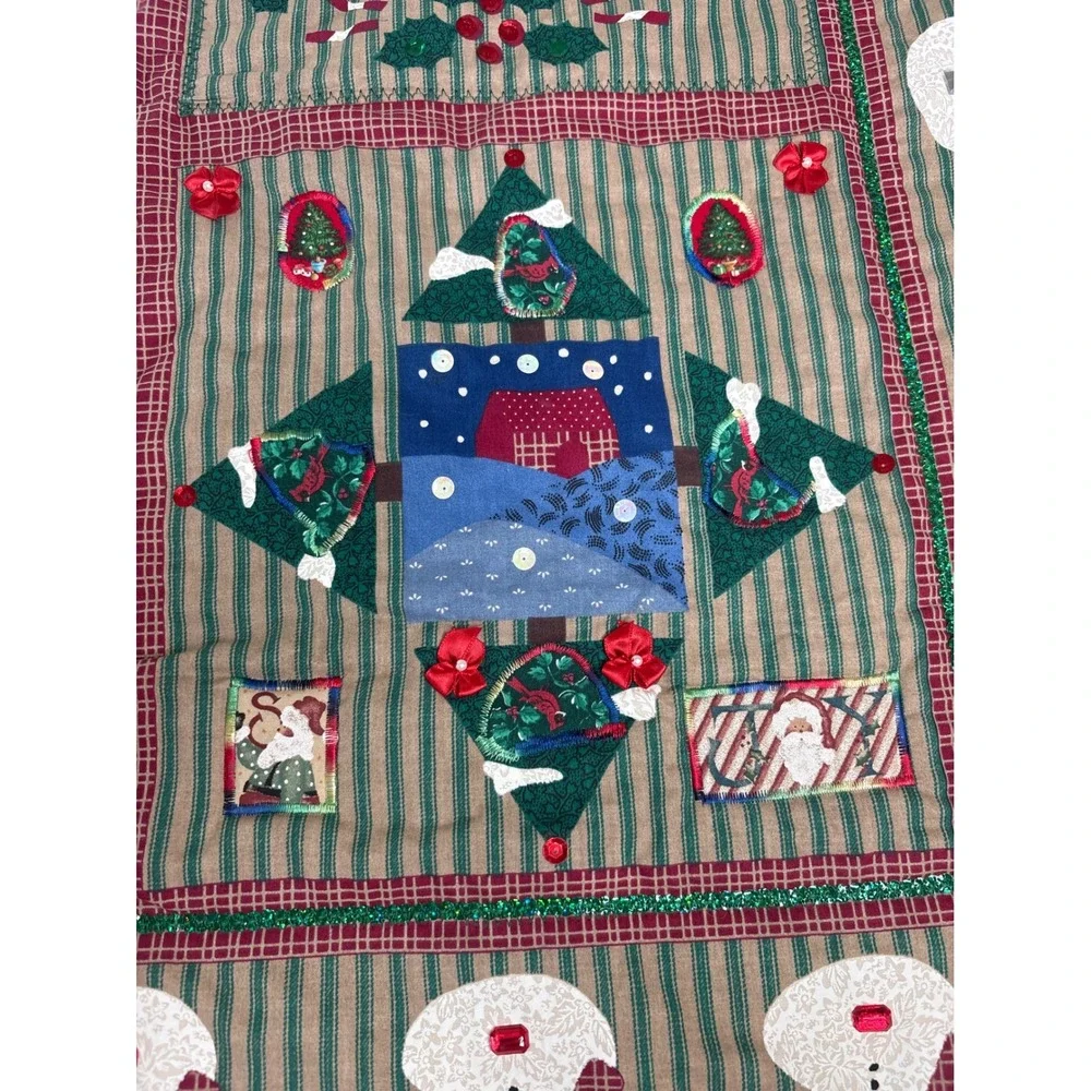 VTG Snowman Christmas Wall Hanging Table Topper Quilt Fabric Panel 33 X 33